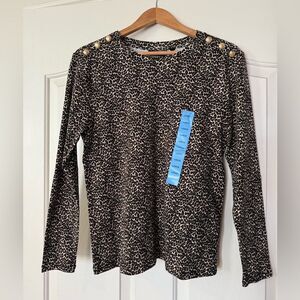 NWT Rafaella Brown and Gold Long Sleeve Blouse, size Large